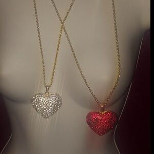 28in” Large Crystal Heart puff necklace new with heart pendant 2”x 2” heart ❤️